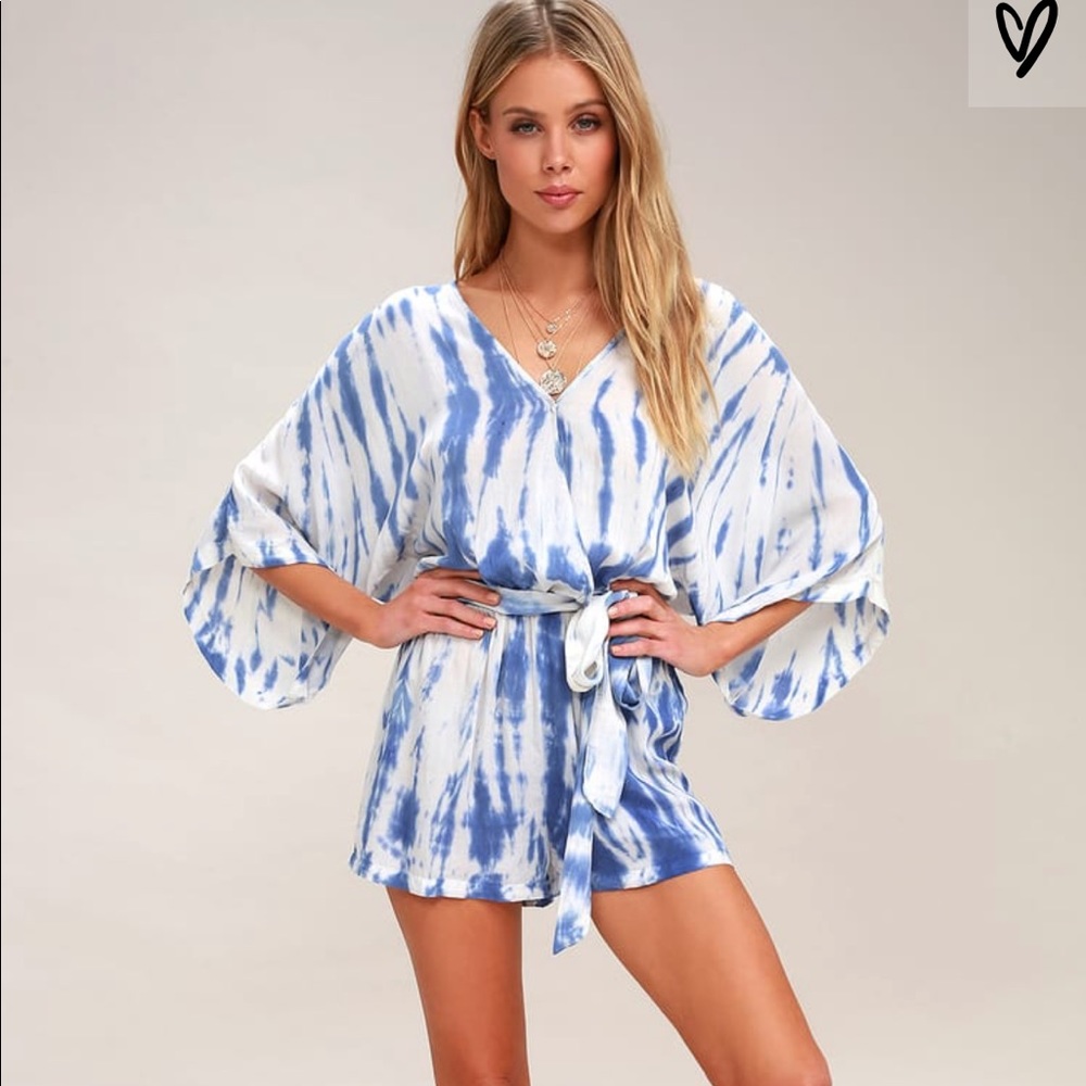 ❌Sold❌ Lulu’s Seaside Gal Blue Tie Dye Romper - Picture 2 of 14